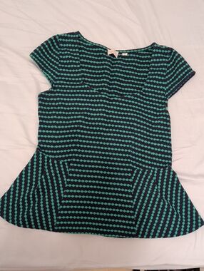 Women's Teal and Blue Patterned Peplum Top with a Square Neckline
